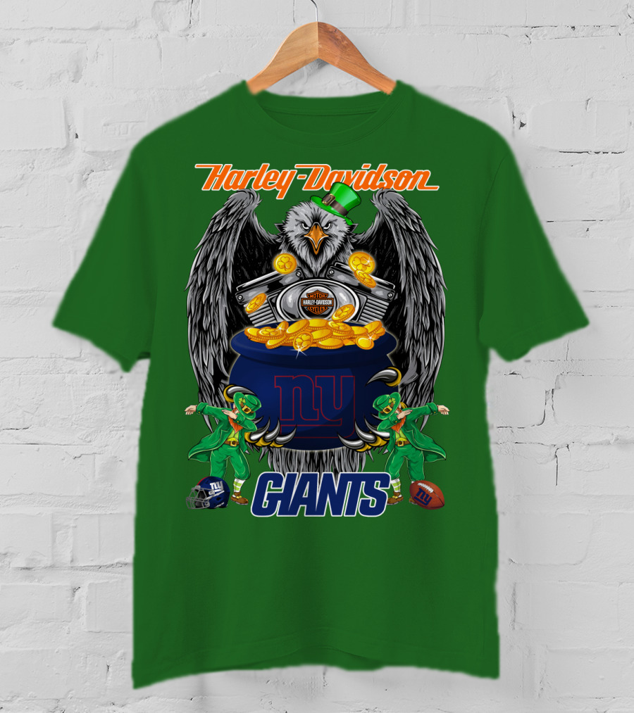 Harley Davidson Eagles And Leprechauns New York Giants Nfl Football T-Shirt