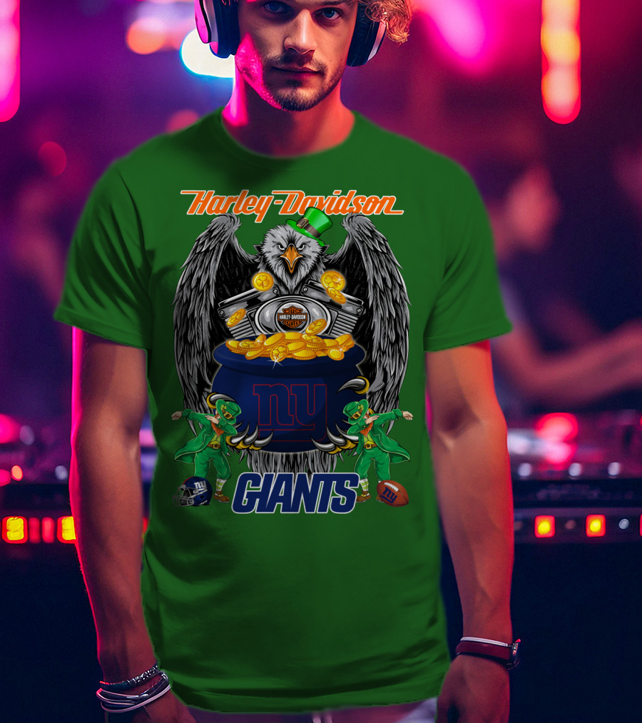 Harley Davidson Eagles And Leprechauns New York Giants Nfl Football T-Shirt