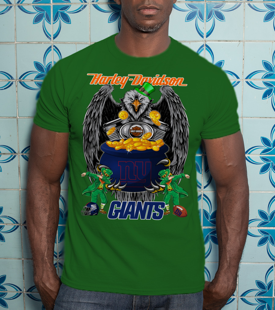 Harley Davidson Eagles And Leprechauns New York Giants Nfl Football T-Shirt