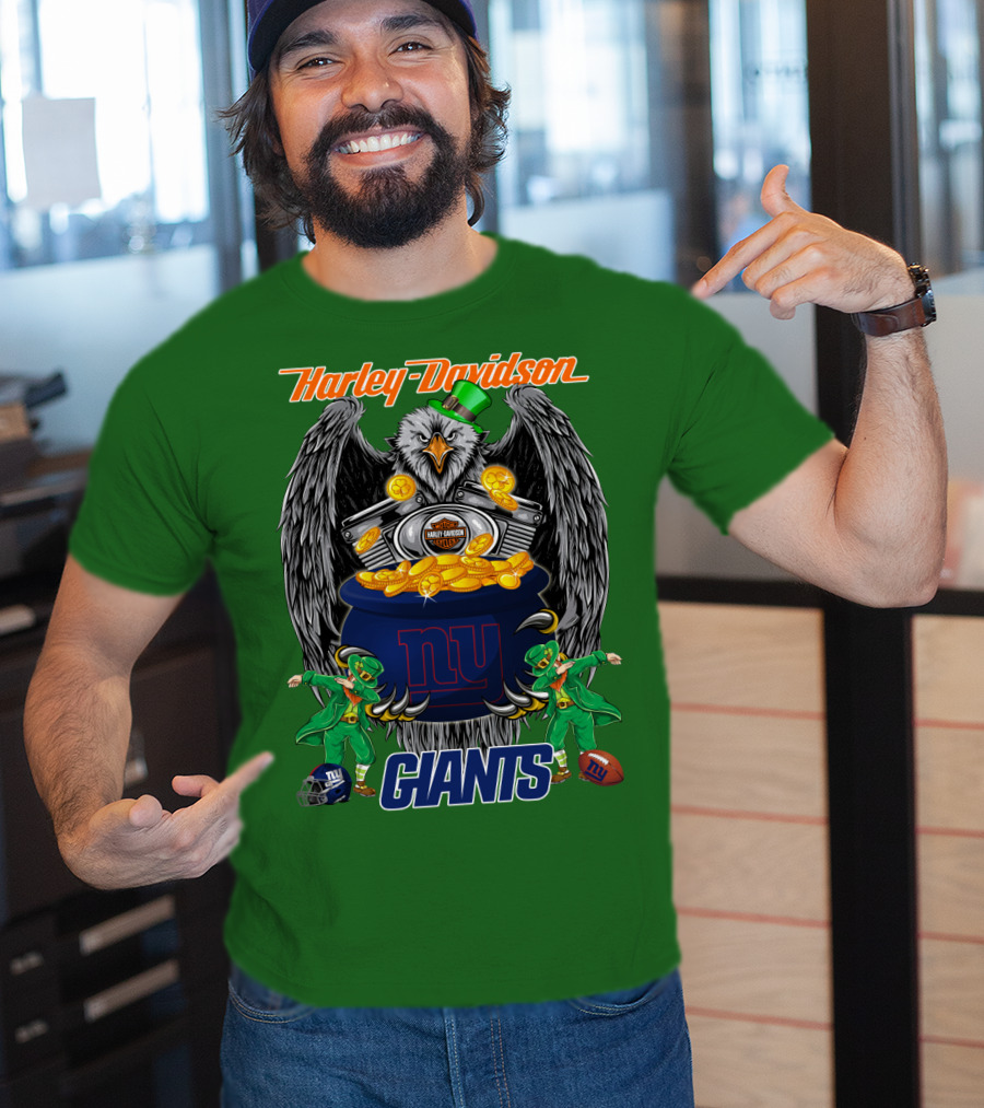 Harley Davidson Eagles And Leprechauns New York Giants Nfl Football T-Shirt