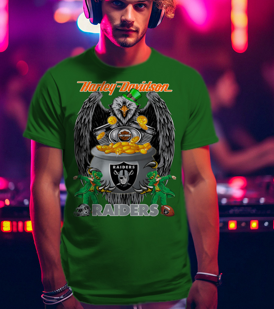 Harley Davidson Raiders Nfl Oakland Raiders Eagle Pot Of Gold T-Shirt