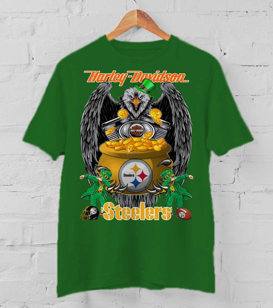 Harley Davidson Steelers Eagle Leprechaun Gold Nfl Pittsburgh T-Shirt