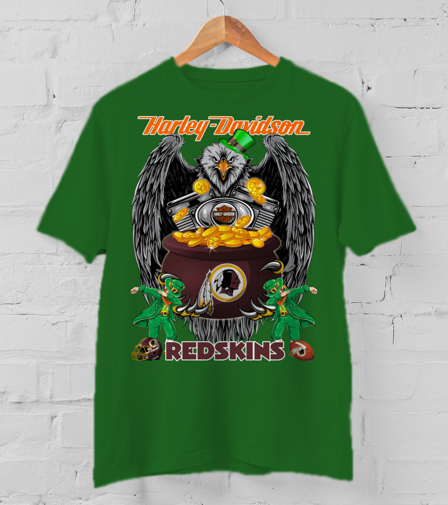 Harley Davidson Redskins Nfl Washington Redskins 46 Eagle Pot Of Gold Leprechauns T-Shirt