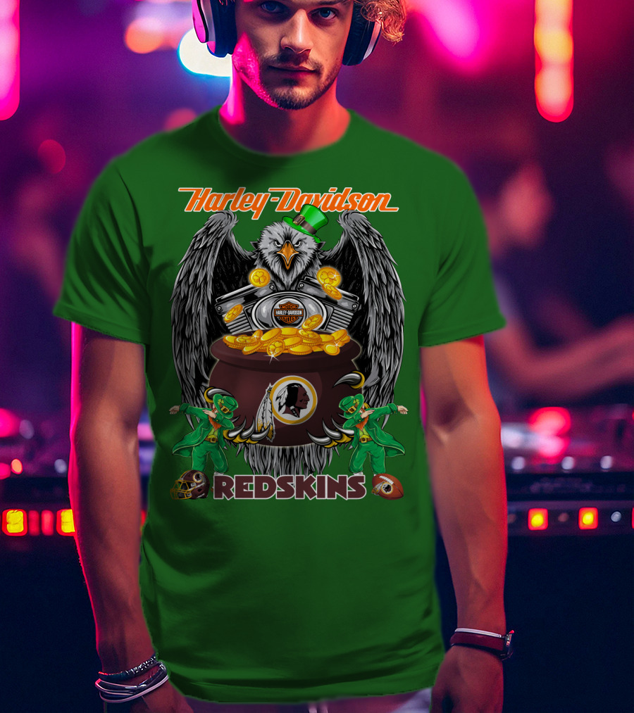 Harley Davidson Redskins Nfl Washington Redskins 46 Eagle Pot Of Gold Leprechauns T-Shirt