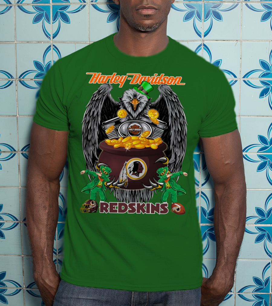 Harley Davidson Redskins Nfl Washington Redskins 46 Eagle Pot Of Gold Leprechauns T-Shirt
