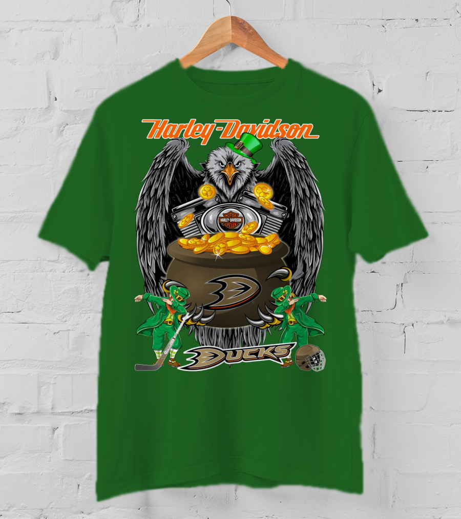 Harley Davidson Anaheim Ducks Nhl Eagles And Leprechauns T-Shirt