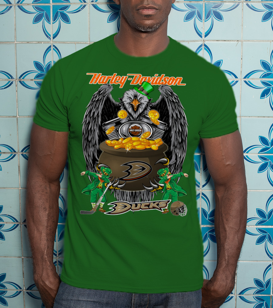 Harley Davidson Anaheim Ducks Nhl Eagles And Leprechauns T-Shirt
