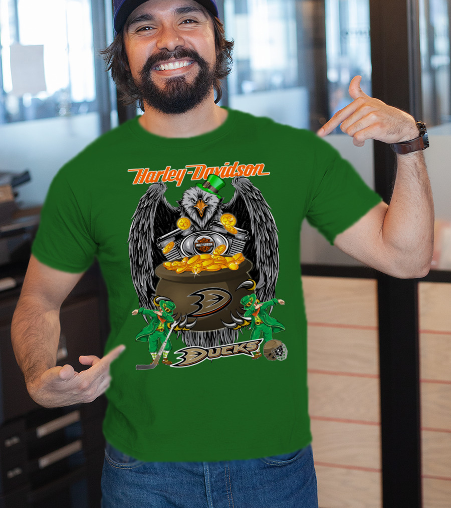 Harley Davidson Anaheim Ducks Nhl Eagles And Leprechauns T-Shirt