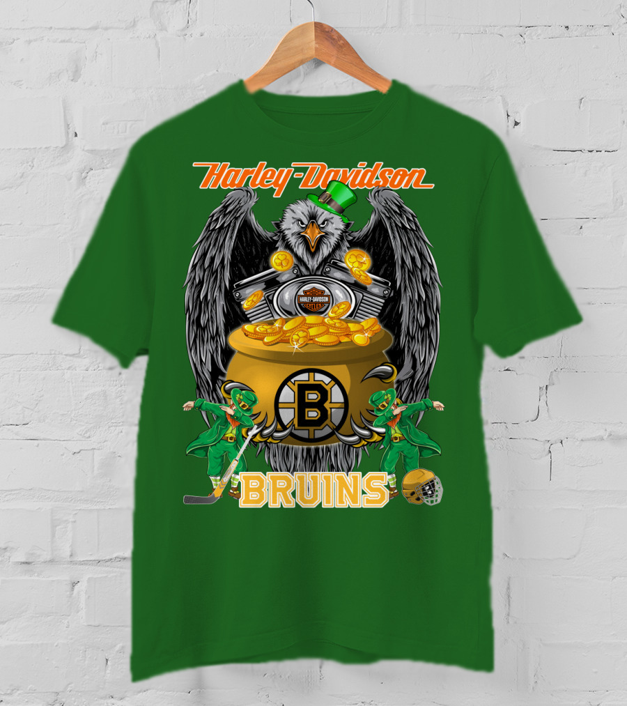 Harley Davidson Bruins St. Patrick's Day Coin Pot Hockey T-Shirt