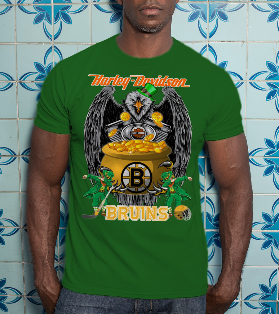 Harley Davidson Bruins St. Patrick's Day Coin Pot Hockey T-Shirt