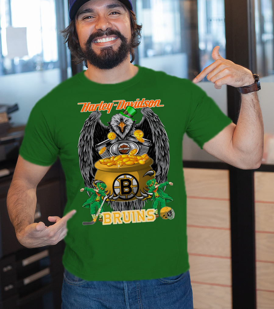 Harley Davidson Bruins St. Patrick's Day Coin Pot Hockey T-Shirt