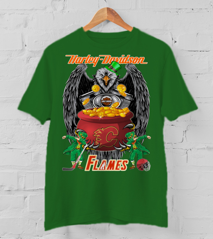 Harley Davidson Nhl Calgary Flames Eagle Pot Of Gold T-Shirt