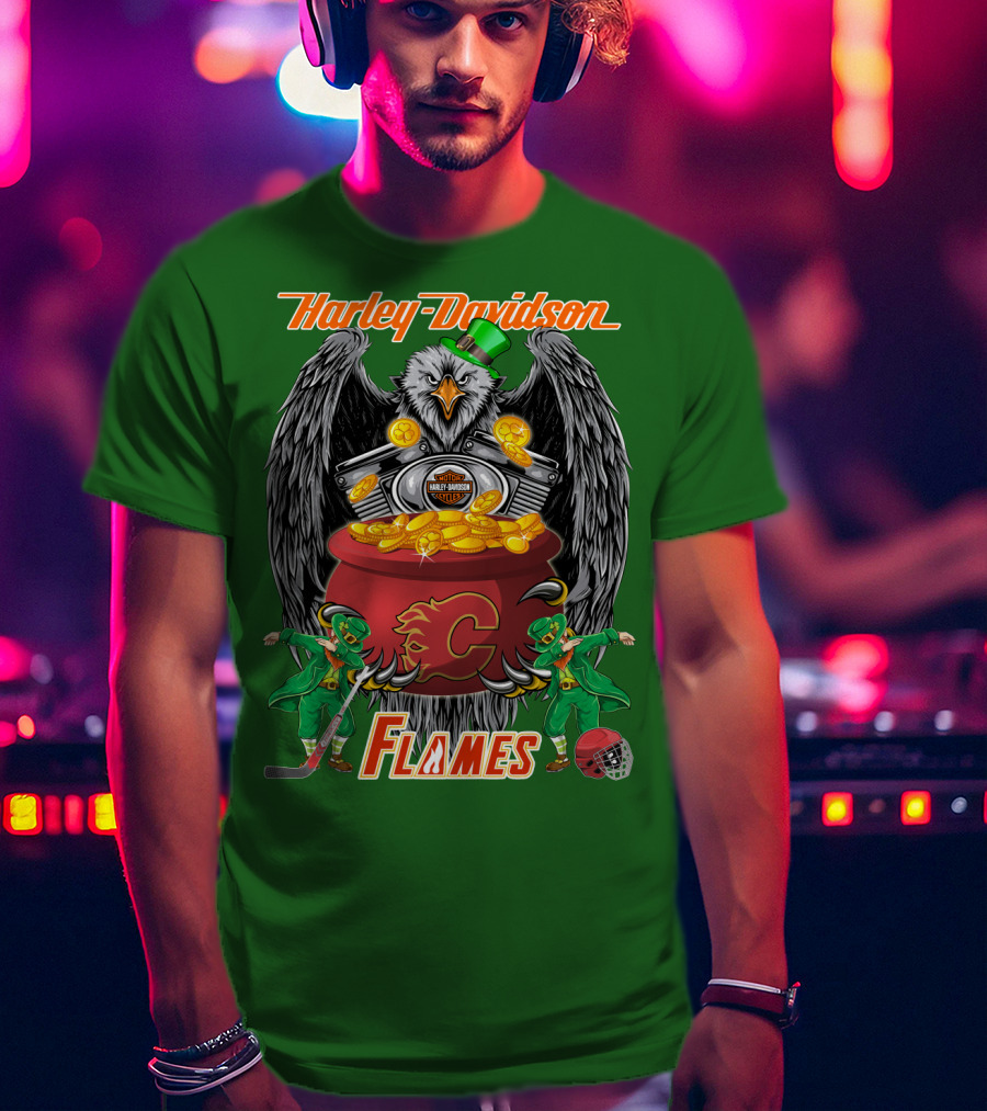 Harley Davidson Nhl Calgary Flames Eagle Pot Of Gold T-Shirt