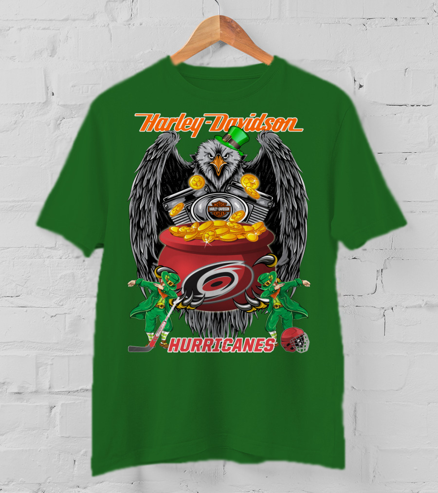 Harley Davidson Hurricanes Nhl Carolina Hockey Luck St. Patrick's Day Eagle T-Shirt