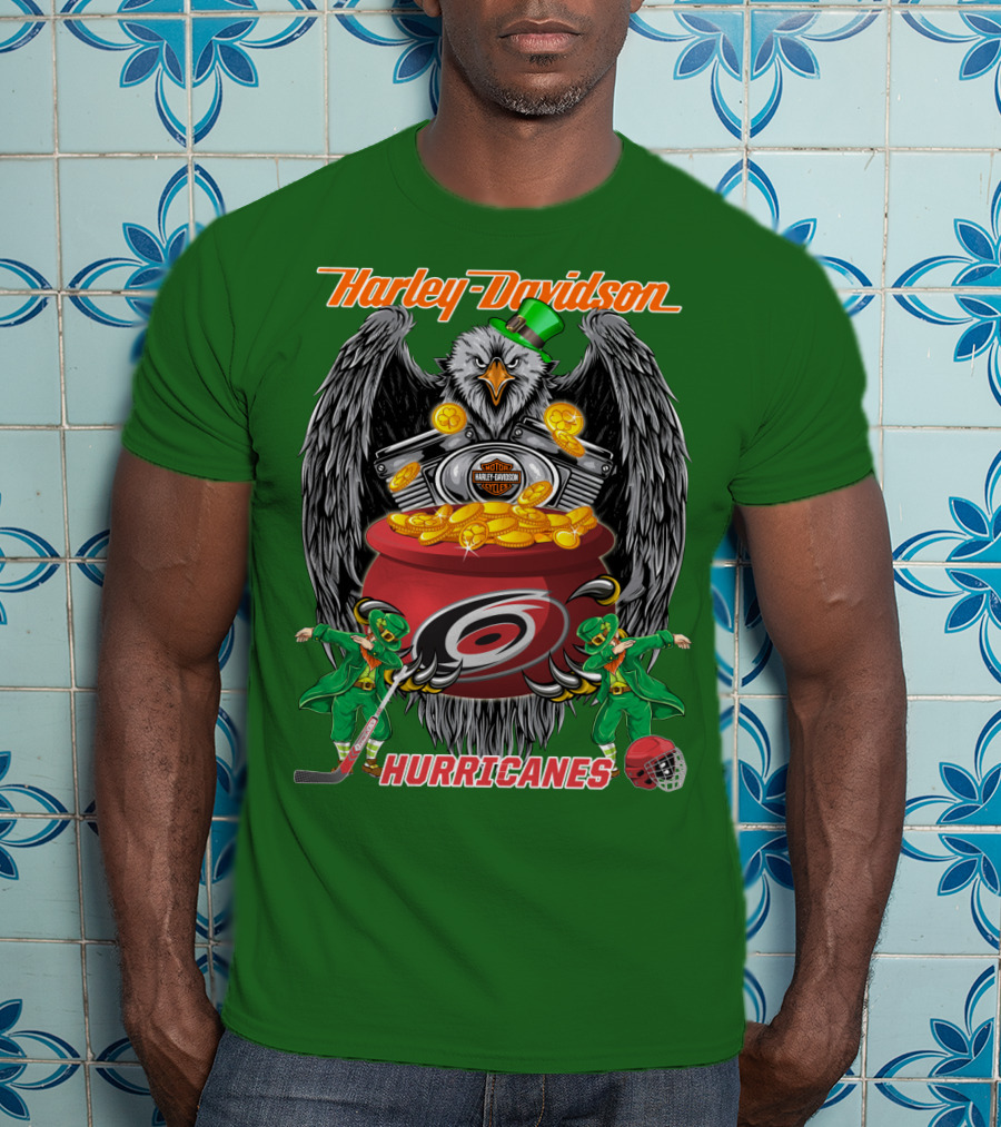 Harley Davidson Hurricanes Nhl Carolina Hockey Luck St. Patrick's Day Eagle T-Shirt