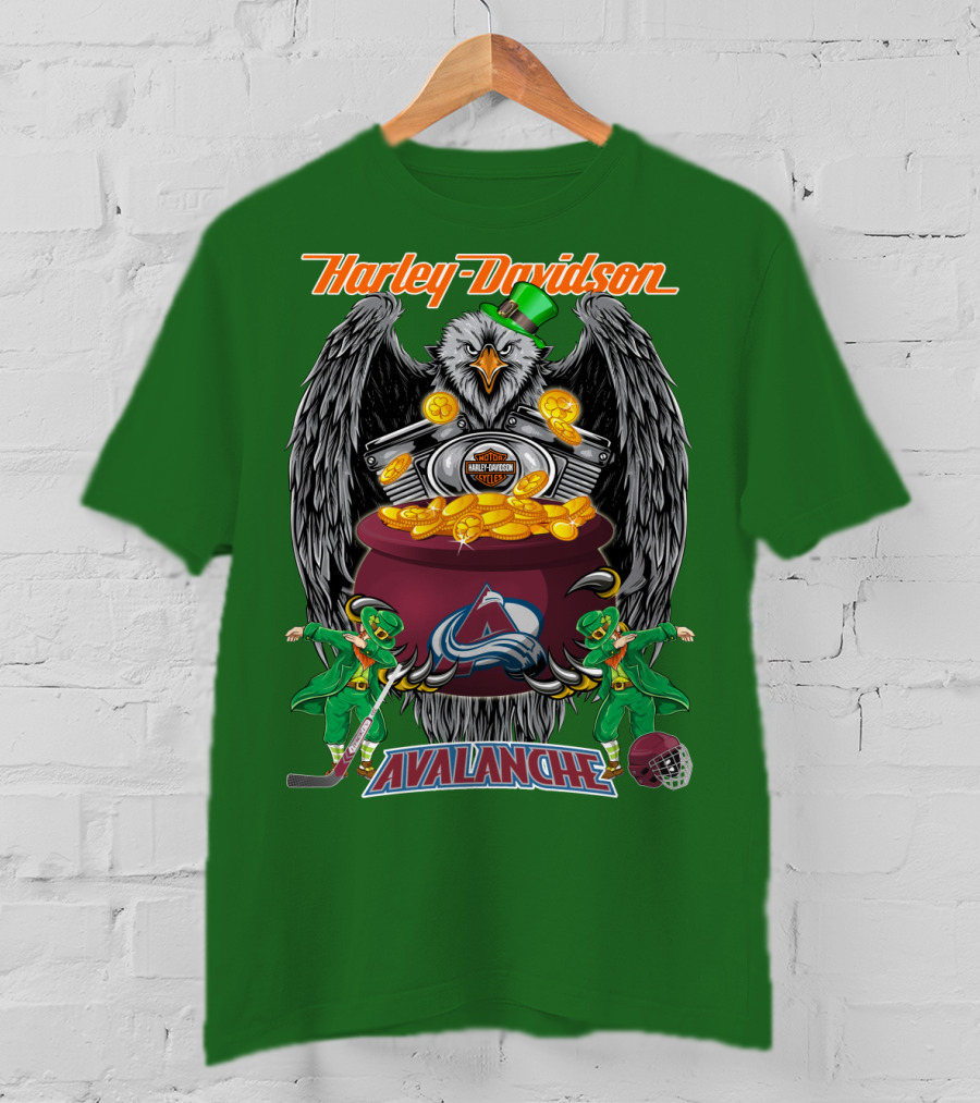 Harley Davidson Nhl Colorado Avalanche Eagle Leprechaun Hockey T-Shirt