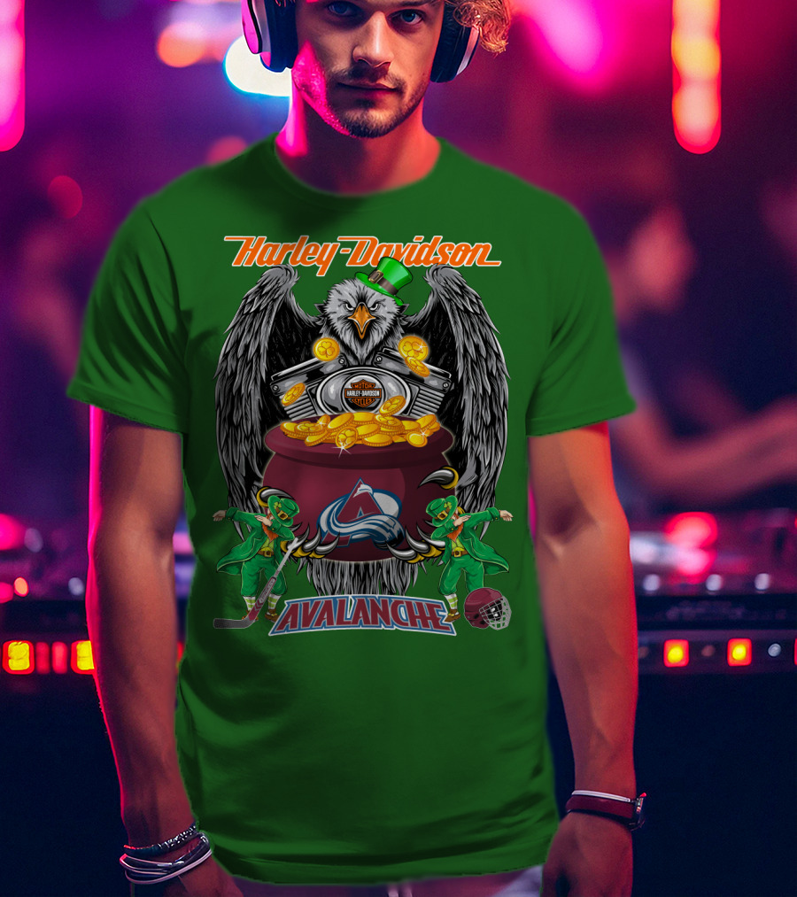 Harley Davidson Nhl Colorado Avalanche Eagle Leprechaun Hockey T-Shirt