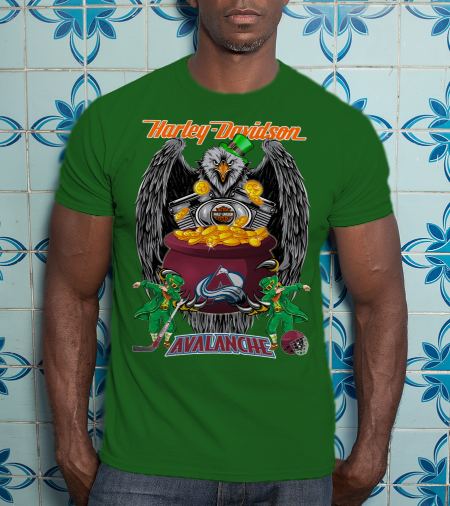 Harley Davidson Nhl Colorado Avalanche Eagle Leprechaun Hockey T-Shirt