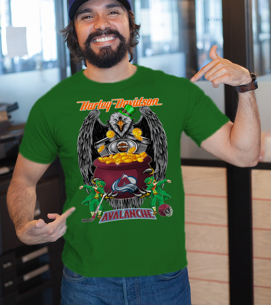 Harley Davidson Nhl Colorado Avalanche Eagle Leprechaun Hockey T-Shirt