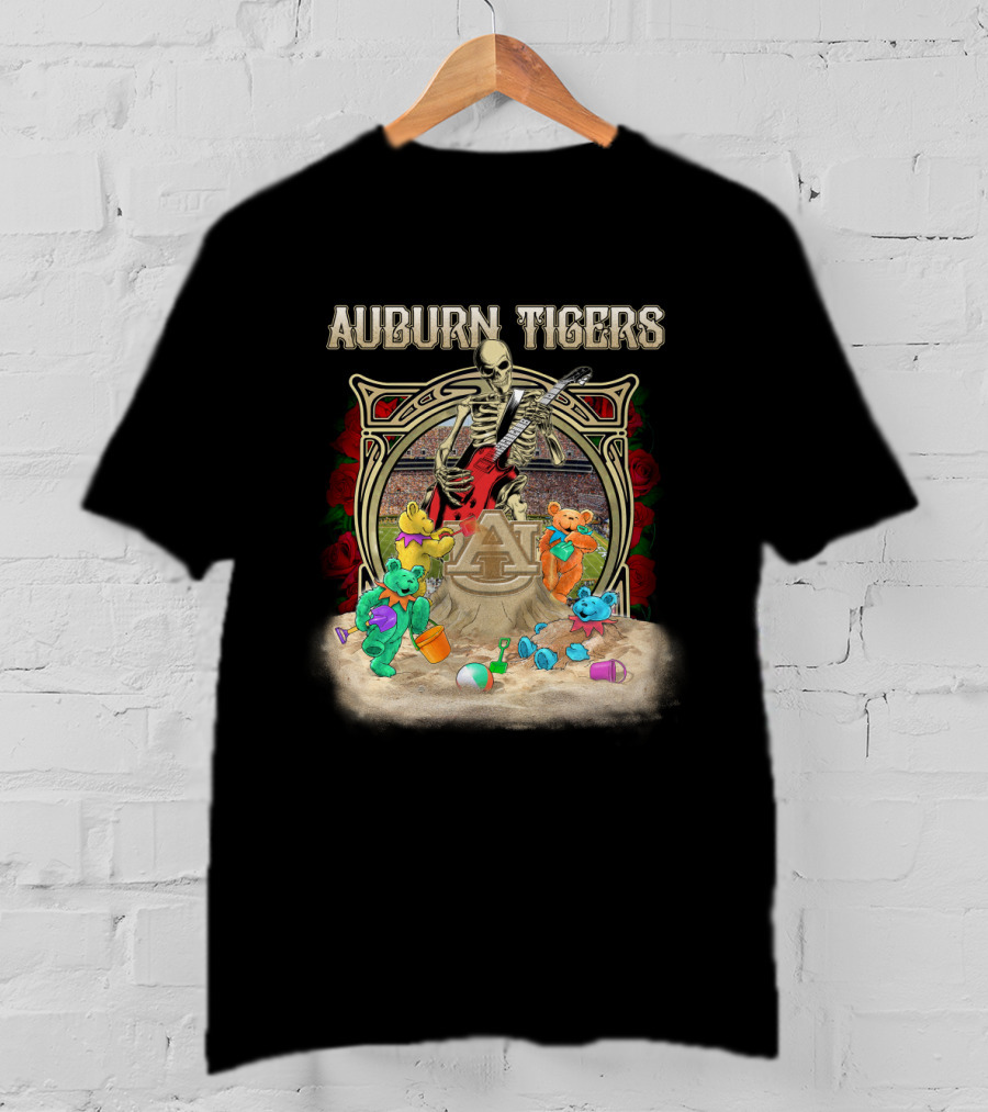 Auburn Tigers Skeleton Guitar Ncaa1 63 Bears Roses T-Shirt