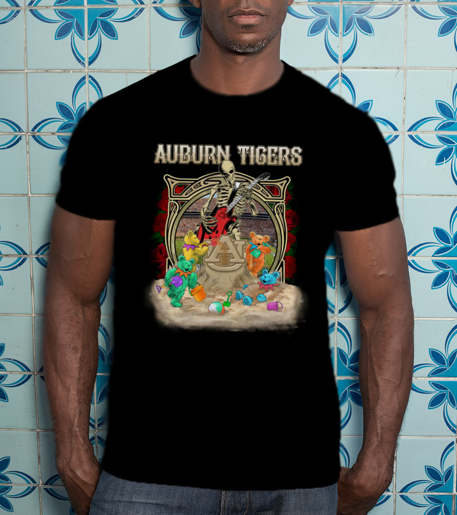 Auburn Tigers Skeleton Guitar Ncaa1 63 Bears Roses T-Shirt
