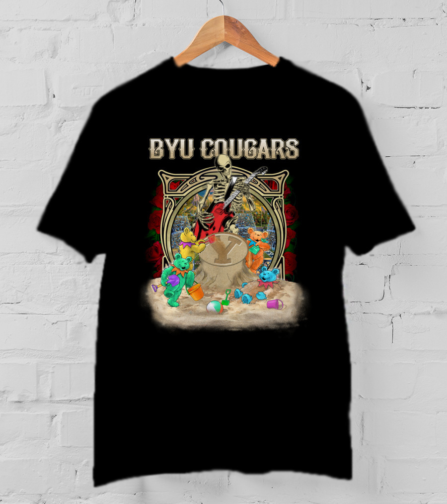Byu Cougars Grateful Dead Skeleton Teddy Bears Roses T-Shirt