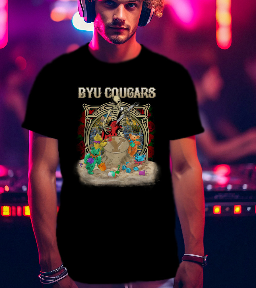Byu Cougars Grateful Dead Skeleton Teddy Bears Roses T-Shirt