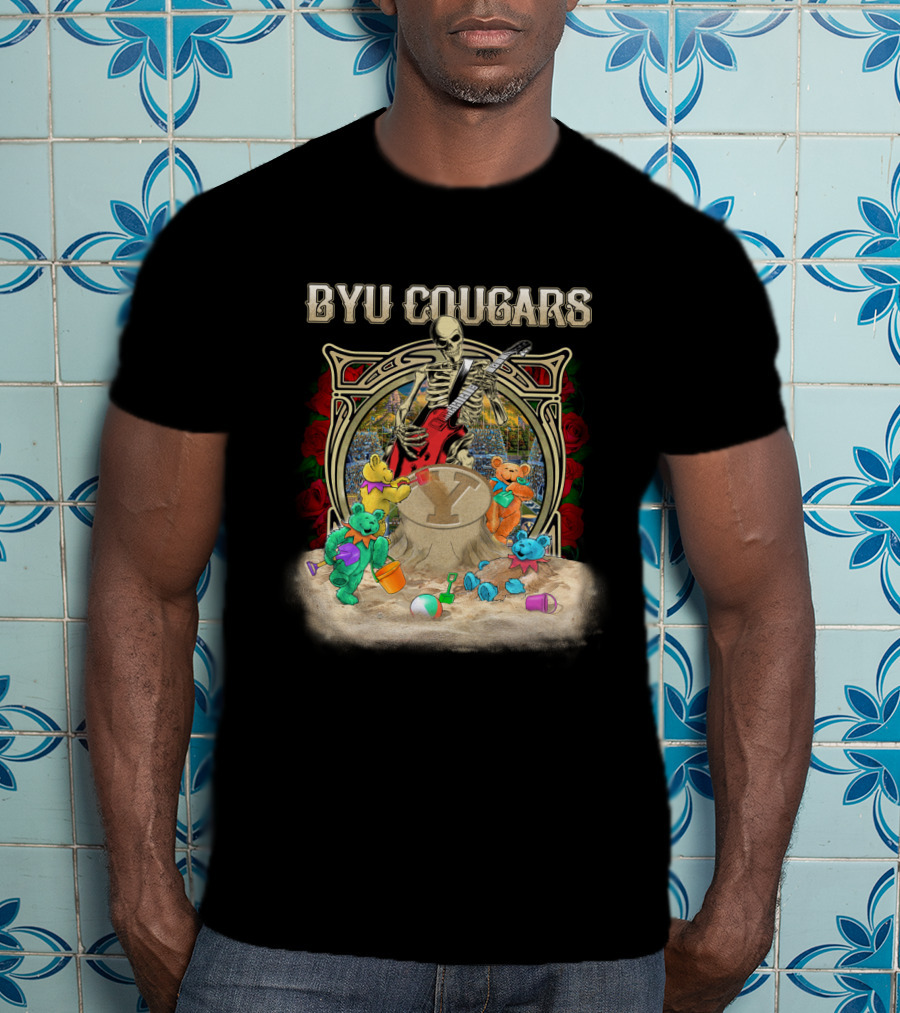 Byu Cougars Grateful Dead Skeleton Teddy Bears Roses T-Shirt