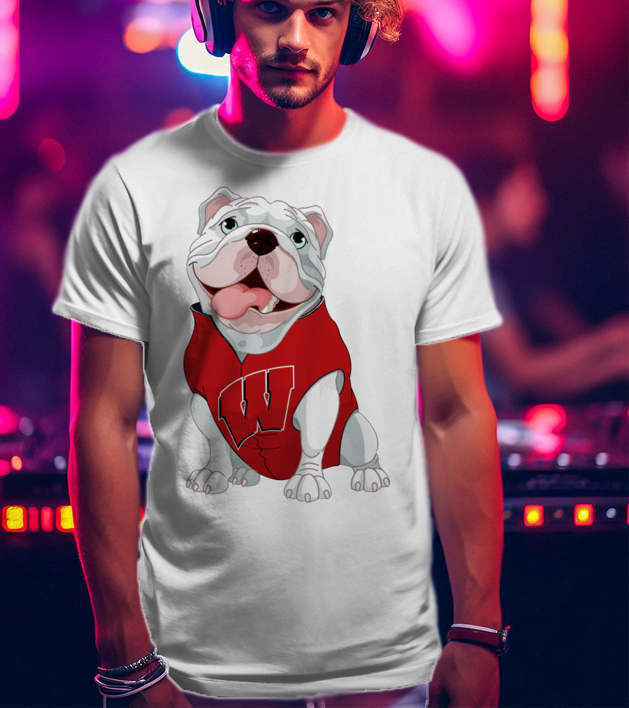 Wisconsin Badgers Bulldog In Red Sweater With W T-Shirt