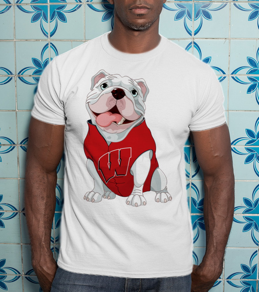 Wisconsin Badgers Bulldog In Red Sweater With W T-Shirt