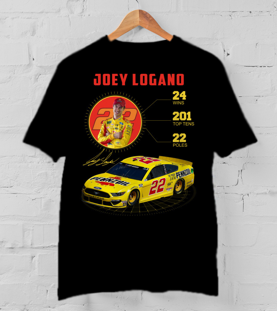 Joey Logano 22 Pennzoil Racing Stats 24 Wins 201 Top Tens 22 Poles T-Shirt
