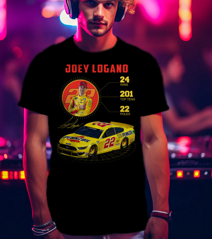 Joey Logano 22 Pennzoil Racing Stats 24 Wins 201 Top Tens 22 Poles T-Shirt