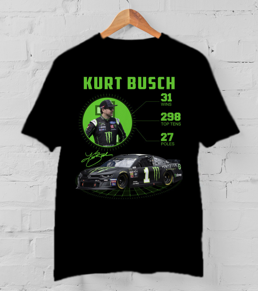 Kurt Busch 31 Wins 298 Top Tens 27 Poles Monster Energy Racing T-Shirt
