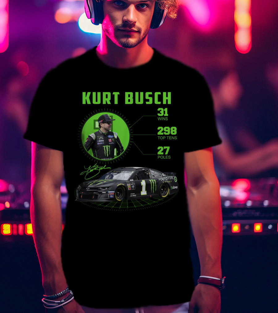 Kurt Busch 31 Wins 298 Top Tens 27 Poles Monster Energy Racing T-Shirt