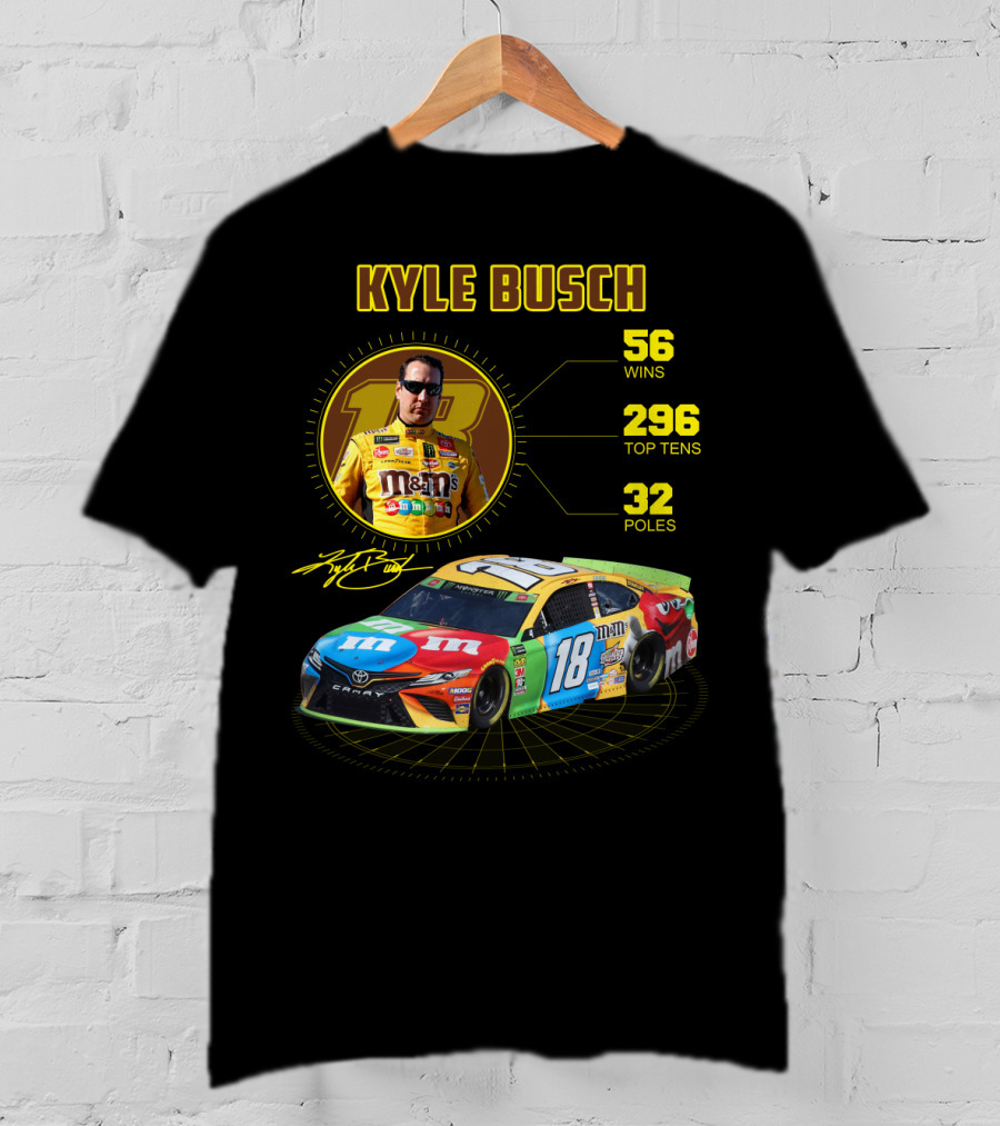 Kyle Busch M&M's 18 Toyota 56 Wins 296 Top Tens 32 Poles T-Shirt