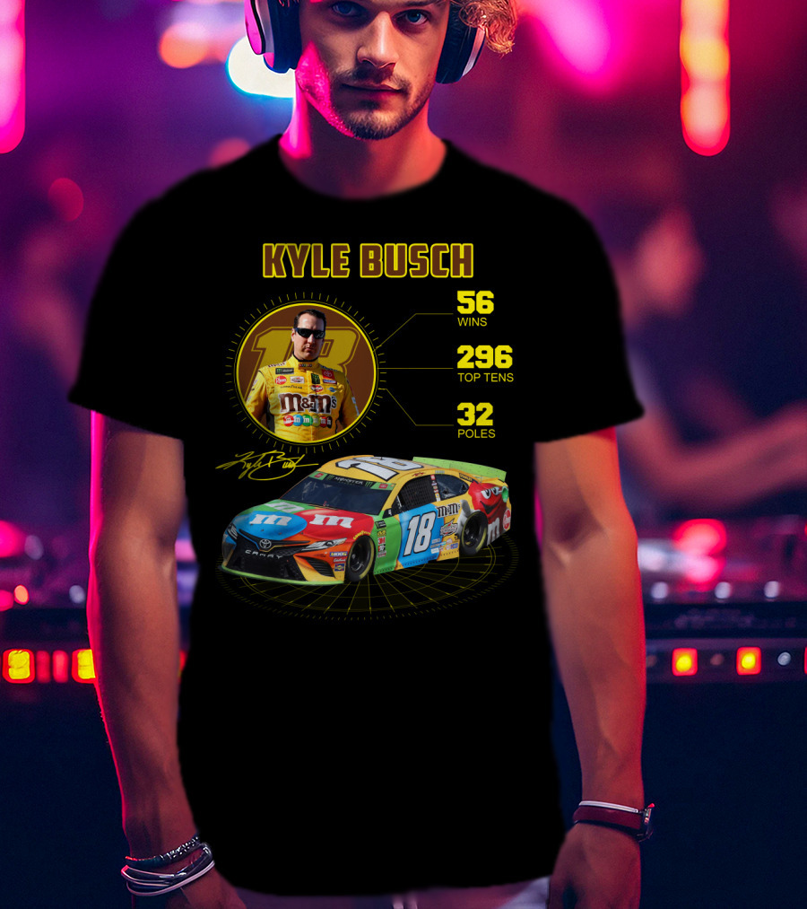 Kyle Busch M&M's 18 Toyota 56 Wins 296 Top Tens 32 Poles T-Shirt