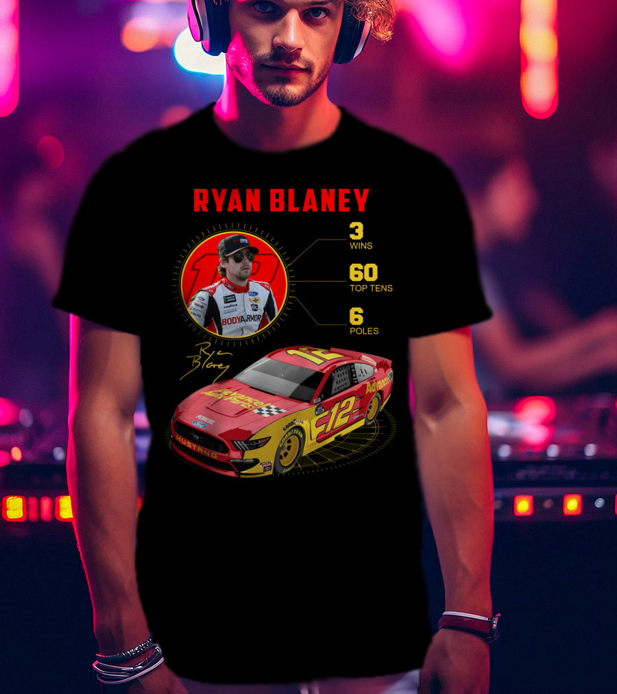Ryan Blaney 3 Wins 60 Top Tens 6 Poles Mustang T-Shirt