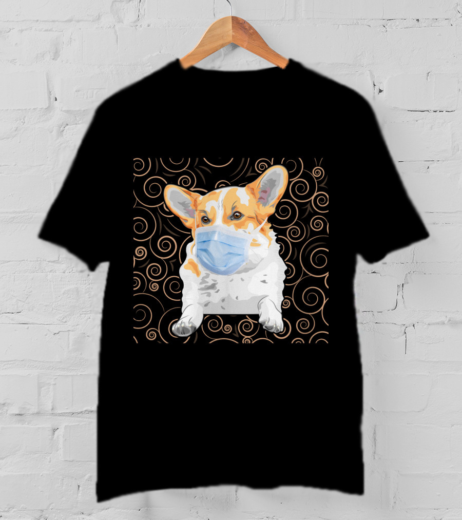 Corgi Wearing Mask With Swirl Pattern Background 81 T-Shirt