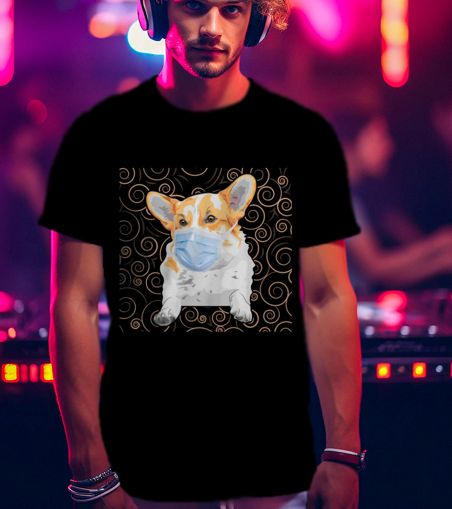 Corgi Wearing Mask With Swirl Pattern Background 81 T-Shirt