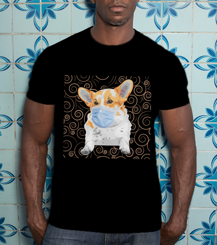 Corgi Wearing Mask With Swirl Pattern Background 81 T-Shirt
