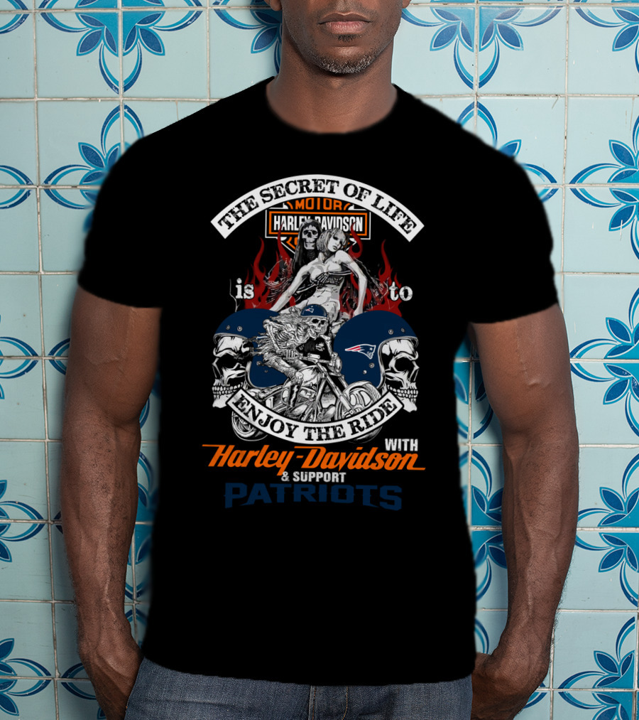 The Secret Of Life Is To Enjoy The Ride With Harley Davidson & Support Patriots T-Shirt