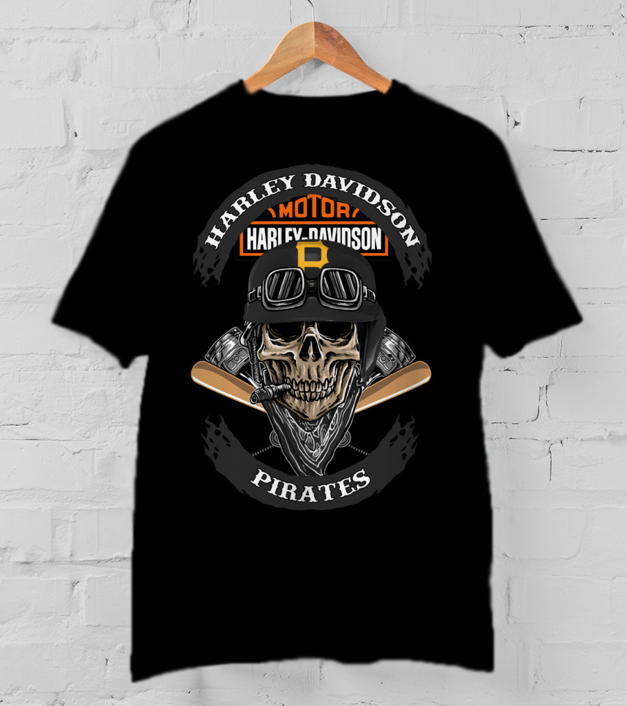 Harley Davidson Pirates Skull With Crossed Baseball Bats T-Shirt