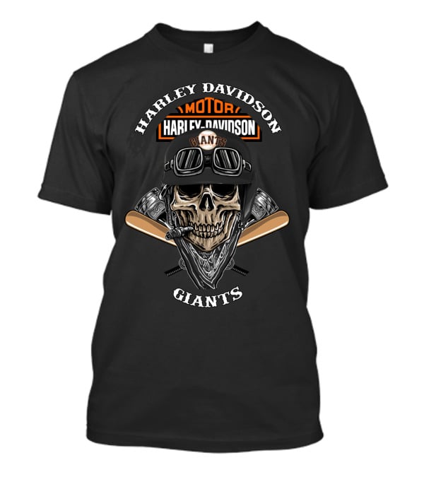 Harley Davidson Giants Skull With Baseball Bats And Helmet T-Shirt