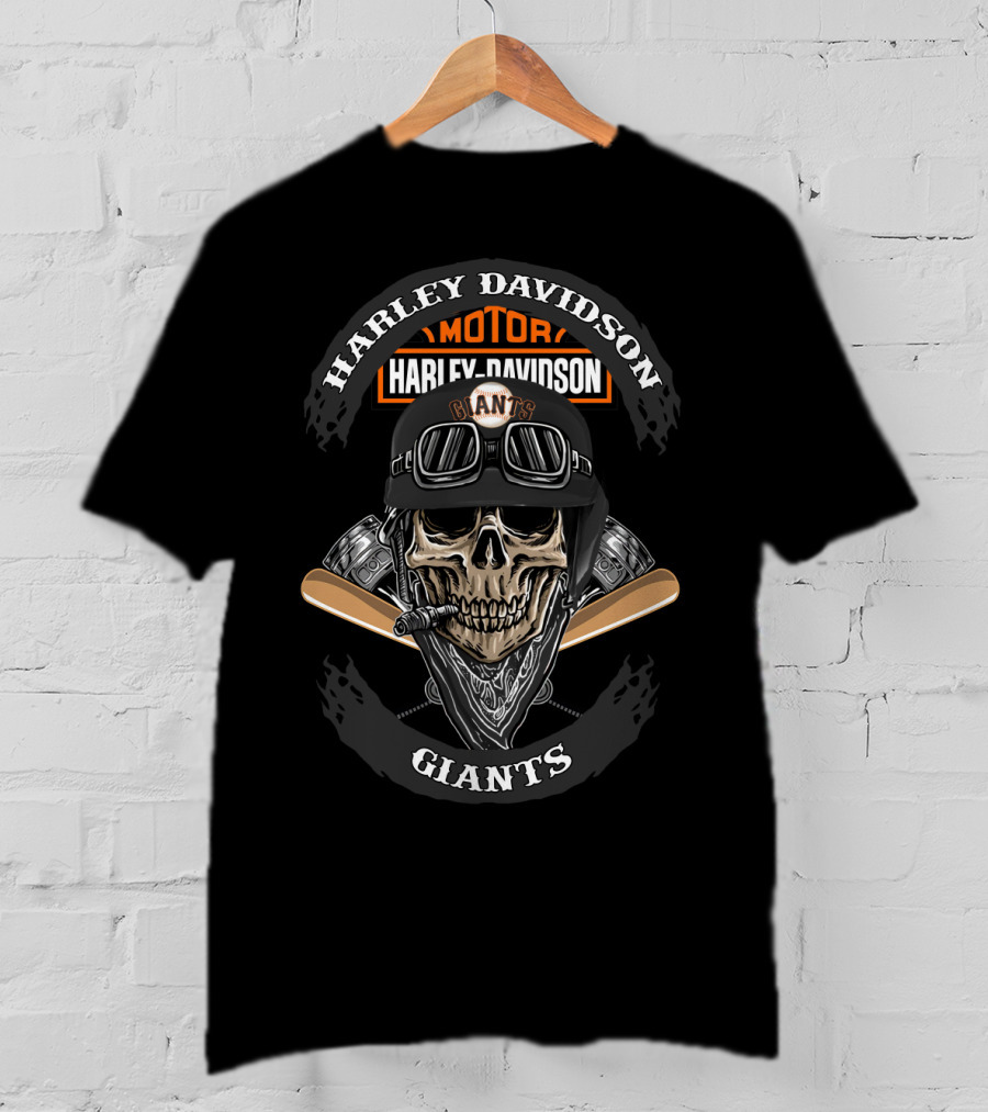 Harley Davidson Giants Skull With Baseball Bats And Helmet T-Shirt