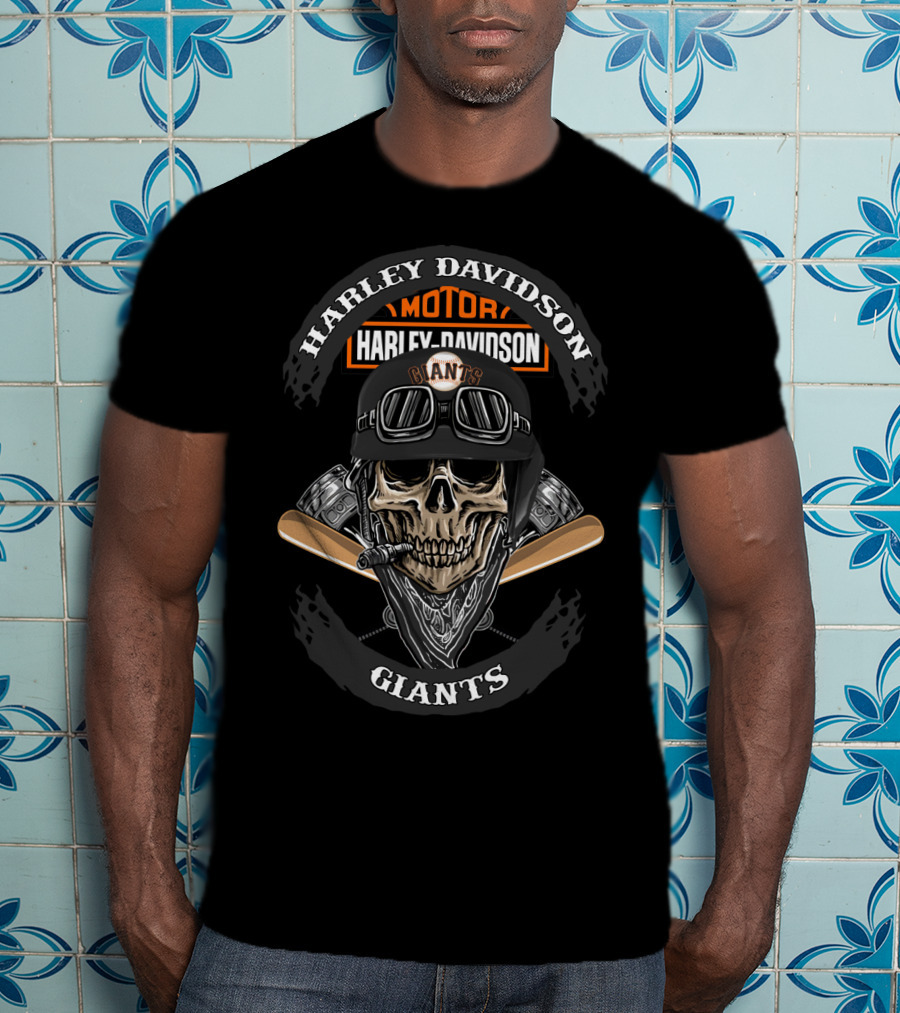 Harley Davidson Giants Skull With Baseball Bats And Helmet T-Shirt