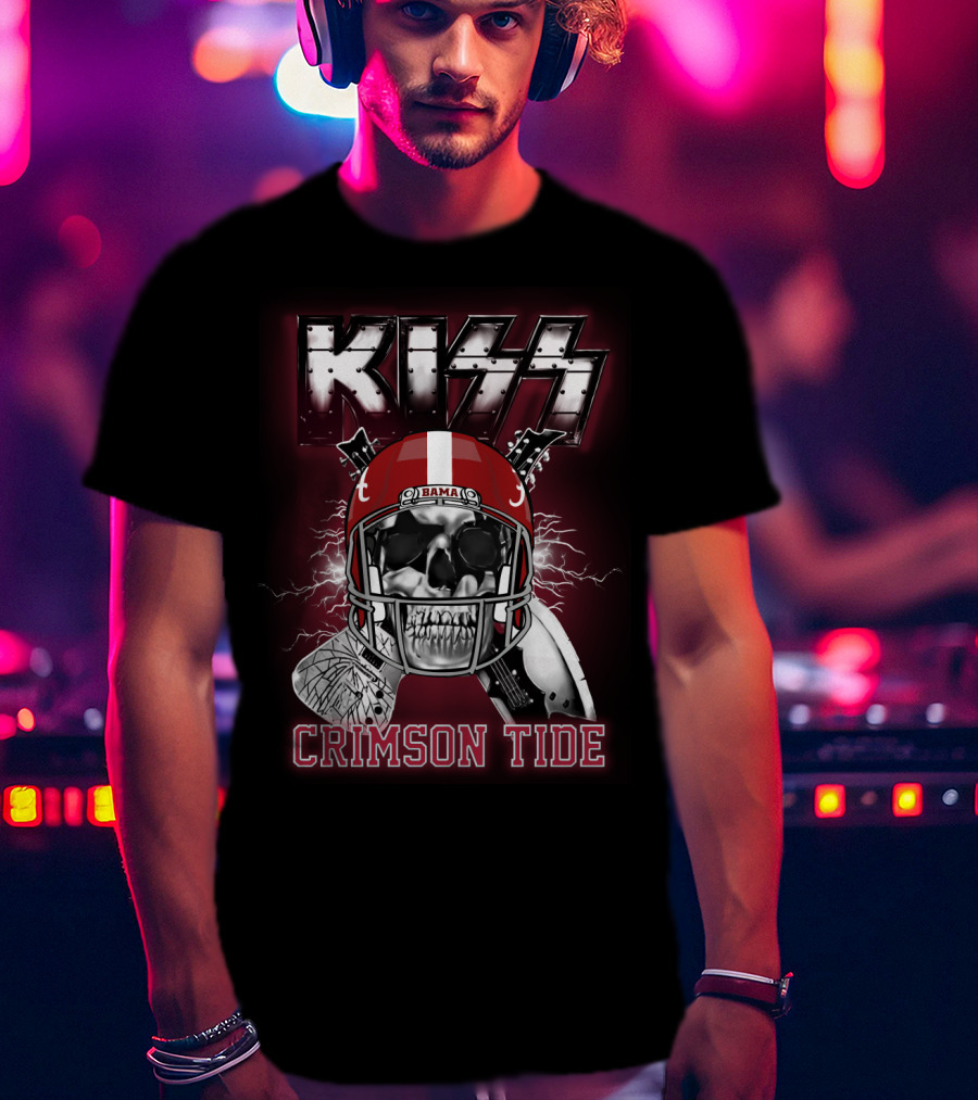 Kiss Bama Crimson Tide Football Skull Helmet T-Shirt