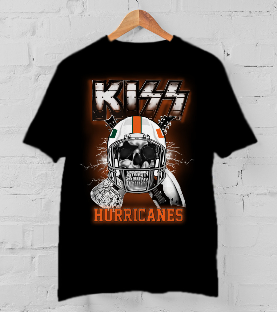 Kiss Hurricanes Skulled Football Helmet Ncaa Mashup T-Shirt