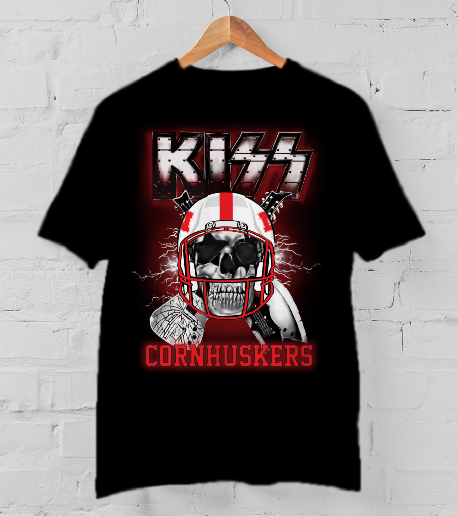Kiss Cornhuskers Skull Helmet Graphic Ncaa Nc T-Shirt