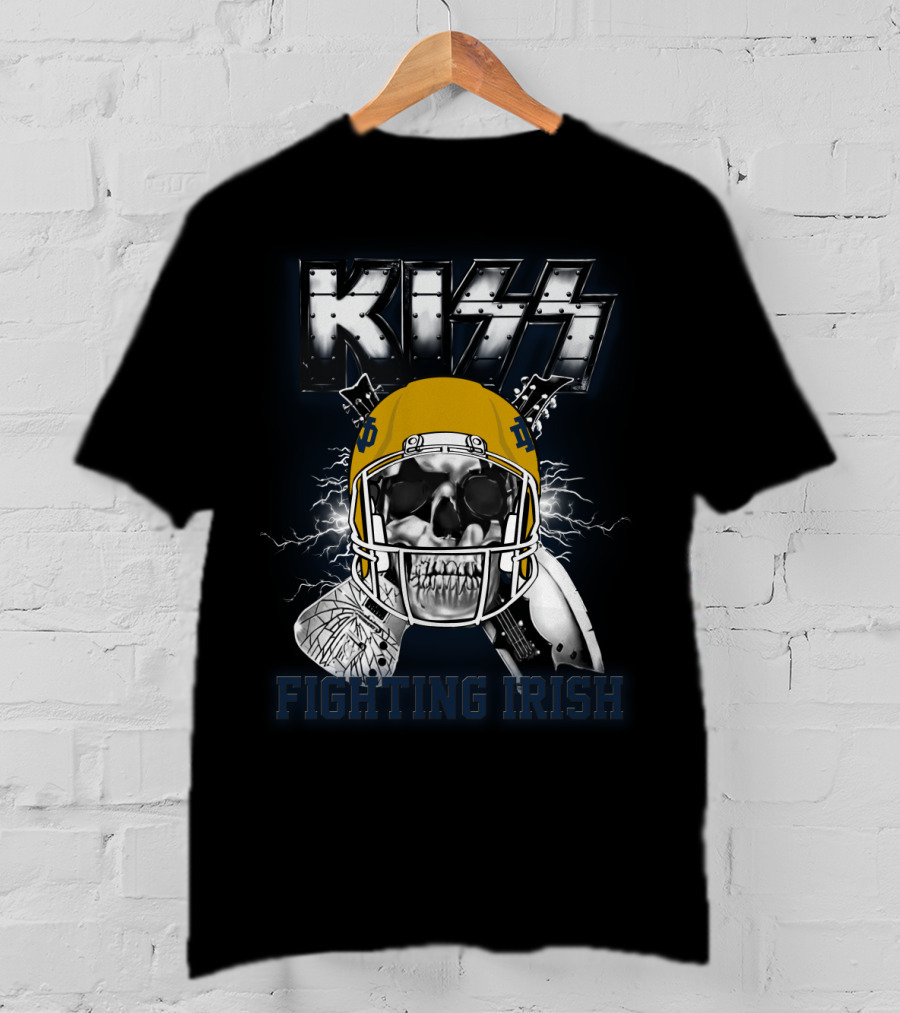 Kiss Fighting Irish Notre Dame Football Skull Helmet Ncaa 95 T-Shirt