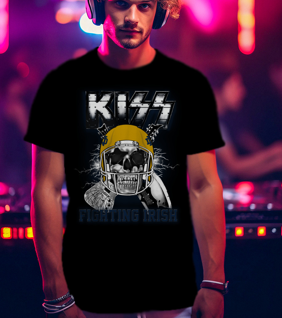 Kiss Fighting Irish Notre Dame Football Skull Helmet Ncaa 95 T-Shirt